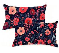 Federa Cuscino 70x90 cm Set di 2 Cuscino Rosso Lino Copricuscini Rettangolari Federe Cuscini Divano 70 x 90 Fiore Stampa a Doppio Lato per Camera da Letto Soggiorno Decorazioni Autunnali EM-1089