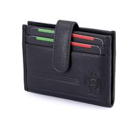 Federação Portuguesa de Futebol - Portatarjetas FPF de piel con lengua, 10,5 x 7,5 x 1,5 cm. Múltiples ranuras para tarjetas. Protección RFID. negro, marrón, Negro , 10,5 x 7,5 x 1,5 cm,