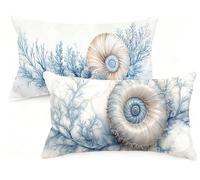 Federe Cuscino Letto 20x30 cm Set di 2 Cuscini BLU Federe Cuscini Divano 20 x 30 Conchiglia Copricuscini in Velluto con Cerniera Invisibile Copricuscino per Divano Giardino Decorazioni Regali EM-368