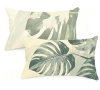 Federe Cuscino Letto 20x30 cm Set di 2 Cuscini Crema Federe Cuscini Divano 20 x 30 Pianta Copricuscini in Lino con Cerniera Invisibile Copricuscino per Divano Giardino Decorazioni Regali EM-1070