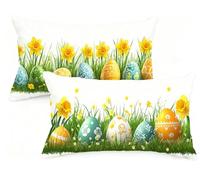Federe Cuscino Letto 30x50 cm Set di 2 Cuscini Verde Federe Cuscini Divano 30 x 50 Pasqua Copricuscini in Lino con Cerniera Invisibile Copricuscino per Divano Giardino Decorazioni Regali EM-1144