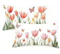 Federe Cuscino Letto 40x60 cm Set di 2 Cuscini Bianco Federe Cuscini Divano 40 x 60 Festa della mamma Copricuscini in Lino con Cerniera Invisibile Copricuscino,Divano Giardino Decor Regali EM-784