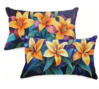 Federe Cuscino Letto 40x60 cm Set di 2 Cuscini Giallo Federe Cuscini Divano 40 x 60 Giglio Copricuscini in Velluto con Cerniera Invisibile Copricuscino per Divano Giardino Decorazioni Regali EM-1098