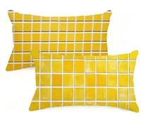 Federe Cuscino Letto 40x70 cm Set di 2 Cuscini Giallo Federe Cuscini Divano 40 x 70 Reticolo Copricuscini in Lino con Cerniera Invisibile Copricuscino per Divano Giardino Decorazioni Regali EM-1348