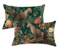 Federe Cuscino Letto 50x80 cm Set di 2 Cuscini Verde Federe Cuscini Divano 50 x 80 Leopardo Copricuscini in Lino con Cerniera Invisibile Copricuscino per Divano Giardino Decorazioni Regali EM-1402