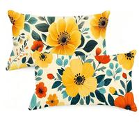 Federe Cuscino Letto 60x80 cm Set di 2 Cuscini Giallo Federe Cuscini Divano 60 x 80 Fiore Copricuscini in Lino con Cerniera Invisibile Copricuscino per Divano Giardino Decorazioni Regali EM-304