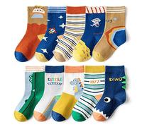 FedMois Calcetines Algodón Invierno de Niño y Niña Pack de 10, astronauta & dinosaurio, Talla 19-22