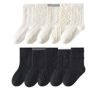 FedMois Calcetines Algodón Invierno de Niño y Niña Pack de 10, Blanco y Negro, Talla 23-26