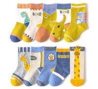 FedMois Calcetines Algodón Invierno de Niño y Niña Pack de 10, Dinosaurio y Jirafa, Talla 19-22