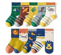FedMois Calcetines Algodón Invierno de Niño y Niña Pack de 10, león & dinosaurios, Talla 27-30