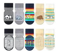FedMois Calcetines Antideslizantes de Algodón para Bebé Niño Niña Pack de 5, Animales, 3-5 años