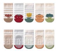 FedMois Calcetines Antideslizantes de Algodón para Bebé Niño Niña Pack de 5, Fruta, 3-5 años