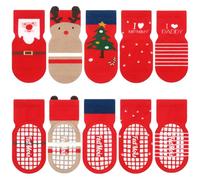 FedMois Calcetines Antideslizantes de Algodón para Bebé Niño Niña Pack de 5, Navidad, 1-3 años