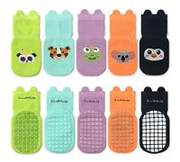 FedMois Calcetines Antideslizantes de Algodón para Bebé Niño Niña Pack de 5, Panda, 1-3 años