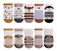 FedMois Calcetines Antideslizantes de Algodón para Bebé Niño Niña Pack de 5, Pingüino, 3-5 años