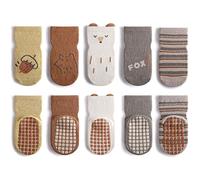 FedMois Calcetines Antideslizantes de Algodón para Bebé Niño Niña Pack de 5, Zorro, 1-3 años