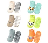FedMois Calcetines Antideslizantes de Algodón para Bebé Niño Niña Pack de 6, Animales, 3-5 Años