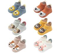 FedMois Calcetines Antideslizantes de Algodón para Bebé Niño Niña Pack de 6, Multicolor, 3-5 Años