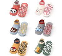 FedMois Calcetines Antideslizantes de Algodón para Bebé Niño Niña Pack de 6, Panda, 1-3 Años
