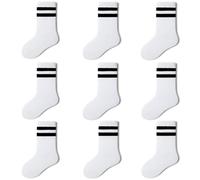 FedMois Calcetines de Deporte Algodón Calcetines para Uniforme Escolar de Niños Niñas Infantiles (Pack de 9 Pares), Blanco, 3-5 años