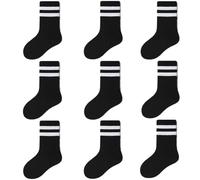FedMois Calcetines de Deporte Algodón Calcetines para Uniforme Escolar de Niños Niñas Infantiles (Pack de 9 Pares), Negro, 5-7 años