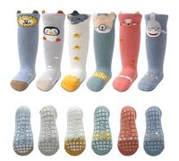 FedMois Calcetines Hasta la Rodilla Antideslizantes para Bebé Niño Niña Pack de 6, Tiburón, 0-12 meses