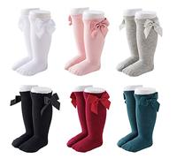 FedMois Calcetines Hasta la Rodilla con Lazo para Bebé Niñas Pack de 6, 0-1 año