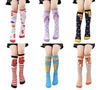 FedMois Calcetines Hasta la Rodilla de Algodón para Niña Pack de 6, dinosaurios, 3-10 años