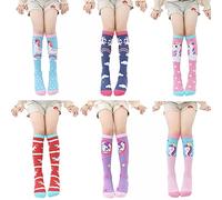 FedMois Calcetines Hasta la Rodilla de Algodón para Niña Pack de 6, unicornios, 3-10 años