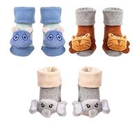 FedMois Calcetines Sonajero Antideslizantes de Algodón con Diseño de Animal para Bebé Pack de 3, hipopótamo, león y elefante, 0-6 meses