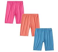 FedMois Leggins Mallas Pantalones Cortos Ropa Deportiva de Niña Pack de 3, Azul, Naranja y Rojo, 3-4 años