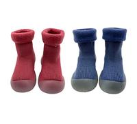 FedMois Pack de 2 Calcetines con Suela de Goma para Bebés Zapatillas Antideslizantes de Primeros Pasos para Invierno, rojo y azul, 6 meses