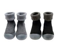 FedMois Pack de 2 Calcetines con Suela de Goma para Bebés Zapatillas Antideslizantes de Primeros Pasos para Invierno, negro y gris, 12 meses