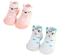 FedMois Pack de 2 Calcetines con Suela de Goma para Bebés Zapatillas Antideslizantes de Primeros Pasos, elefante y zorro, 12 meses