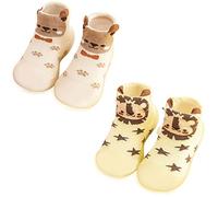 FedMois Pack de 2 Calcetines con Suela de Goma para Bebés Zapatillas Antideslizantes de Primeros Pasos, león y oso, 2.5 años