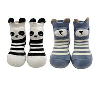FedMois Pack de 2 Calcetines con Suela de Goma para Bebés Zapatillas Antideslizantes de Primeros Pasos para Invierno, panda y oso, 2 años