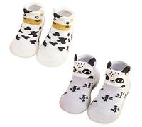 FedMois Pack de 2 Calcetines con Suela de Goma para Bebés Zapatillas Antideslizantes de Primeros Pasos, vaca y panda, 6 meses