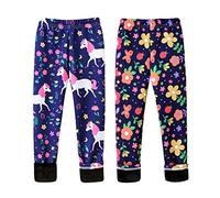 FedMois Pack de 2 Leggings Estampado para Niña, Flores & Unicornio, 4-5 Años