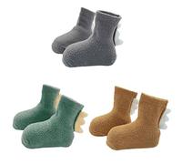 FedMois Pack de 3 Calcetines Antideslizantes para Niño Niña, Marrón, Gris y Verde, 1-3 años