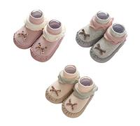 FedMois Pack de 3 Calcetines con Suela de Goma para Bebés Zapatillas Antideslizantes de Primeros Pasos, lazo, 6-12 meses