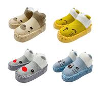 FedMois Pack de 4 Zapatillas de Estar por Casa Antideslizantes para Bebés Niña Niño, Gatos & Osos, 12-18 Meses
