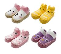 FedMois Pack de 4 Zapatillas de Estar por Casa Antideslizantes para Bebés Niña Niño, Zorros & Osos, 6-12 Meses