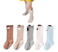 FedMois Pack de 5 Calcetines Antideslizantes Altos Hasta la Rodilla de Bebés con Motivos de Animal, Niño, 1-3 años