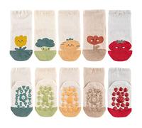 FedMois Pack de 5 Calcetines Antideslizantes de Algodón para Bebé Niños, Planta, 0-1 año