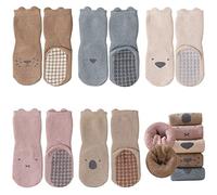 FedMois Pack de 5 Calcetines Térmicos Invierno de Algodón Antideslizantes para Bebé Niño Niña, animales, 1-3 años