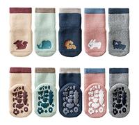 FedMois Pack de 5 Calcetines Térmicos Invierno de Algodón Antideslizantes para Bebé Niño Niña, animales, 0-1 año