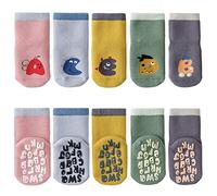 FedMois Pack de 5 Calcetines Térmicos Invierno de Algodón Antideslizantes para Bebé Niño Niña, letras, 0-1 año