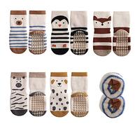 FedMois Pack de 5 Calcetines Térmicos Invierno de Algodón Antideslizantes para Bebé Niño Niña, pingüino, 3-5 años