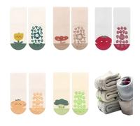 FedMois Pack de 5 Calcetines Térmicos Invierno de Algodón Antideslizantes para Bebé Niño Niña, plantas, 3-5 años