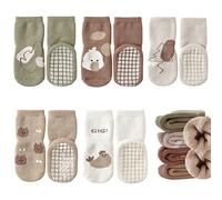 FedMois Pack de 5 Calcetines Térmicos Invierno de Algodón Antideslizantes para Bebé Niño Niña, pollo, 0-1 año